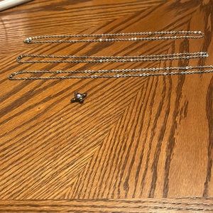 PRE LOVED UNISEX (3) SILVERTONE CHAIN NECKLACE HEART/WINGS PENDANT WITH PURPLE